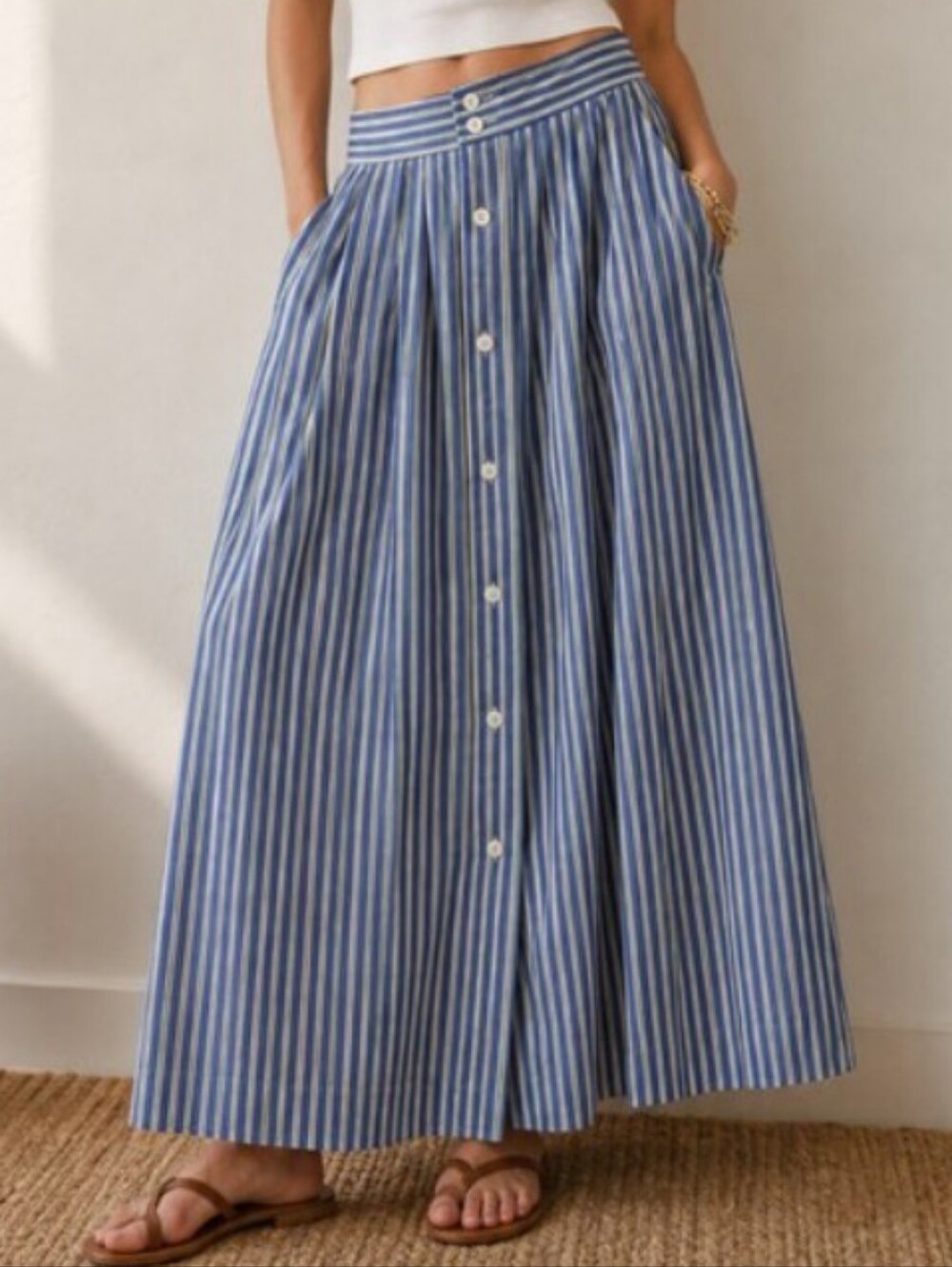 Vintage Cottagecore Preppy Calvin Klein Striped 100% Cotton Skirt Crisp Light